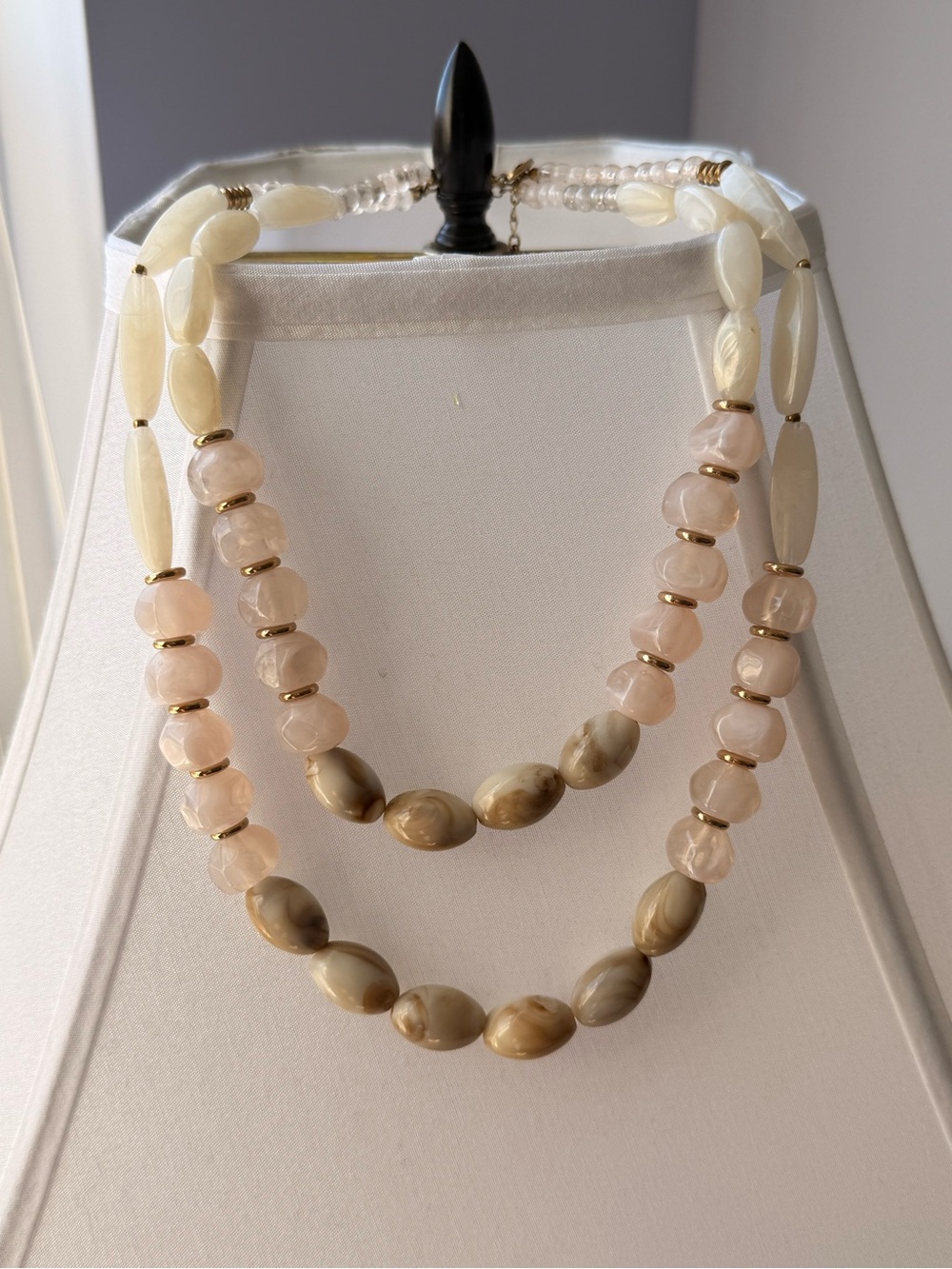 Elegant Double-Strand Cream and Blush Beaded Necklace